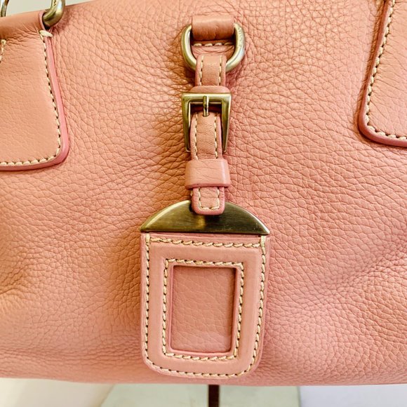 PRADA PINK PEBBLED LEATHER SATCHEL BAG WITH LOCK AND KEY Y2K - Picture 4 of 15